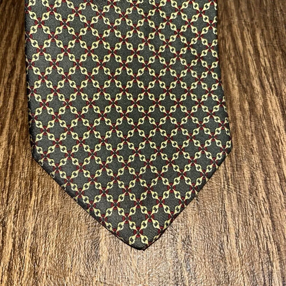 Brooks Bothers Maker Necktie Men’s Geometric Silk Made In‎ The USA Olive Green